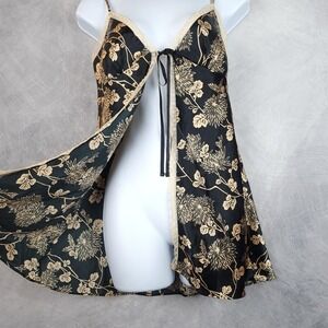 Victorias Secret Babydoll Chemise Womens Small Black Floral Lace Satin Fairycore